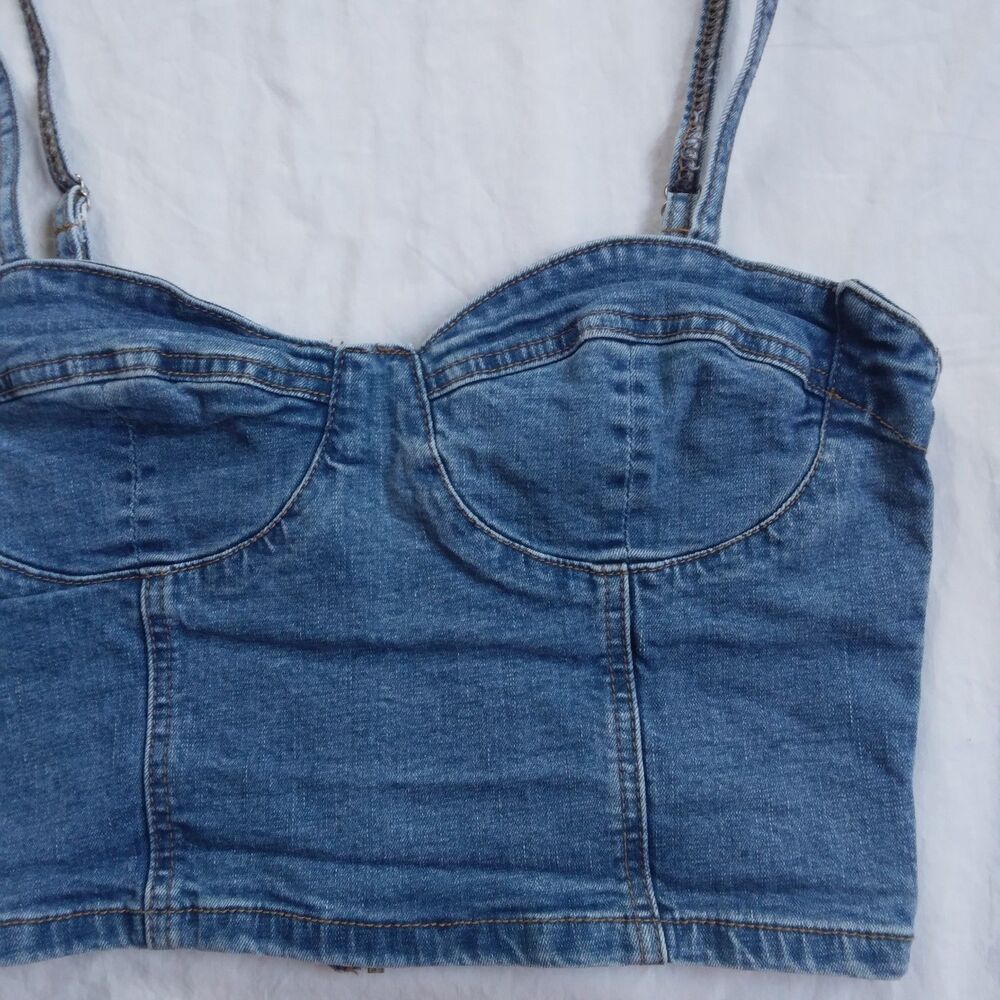 Pacsun Bustier Top Blue Denim Spaghetti Strap Cropped Top Women's Size Large - Picture 3 of 6